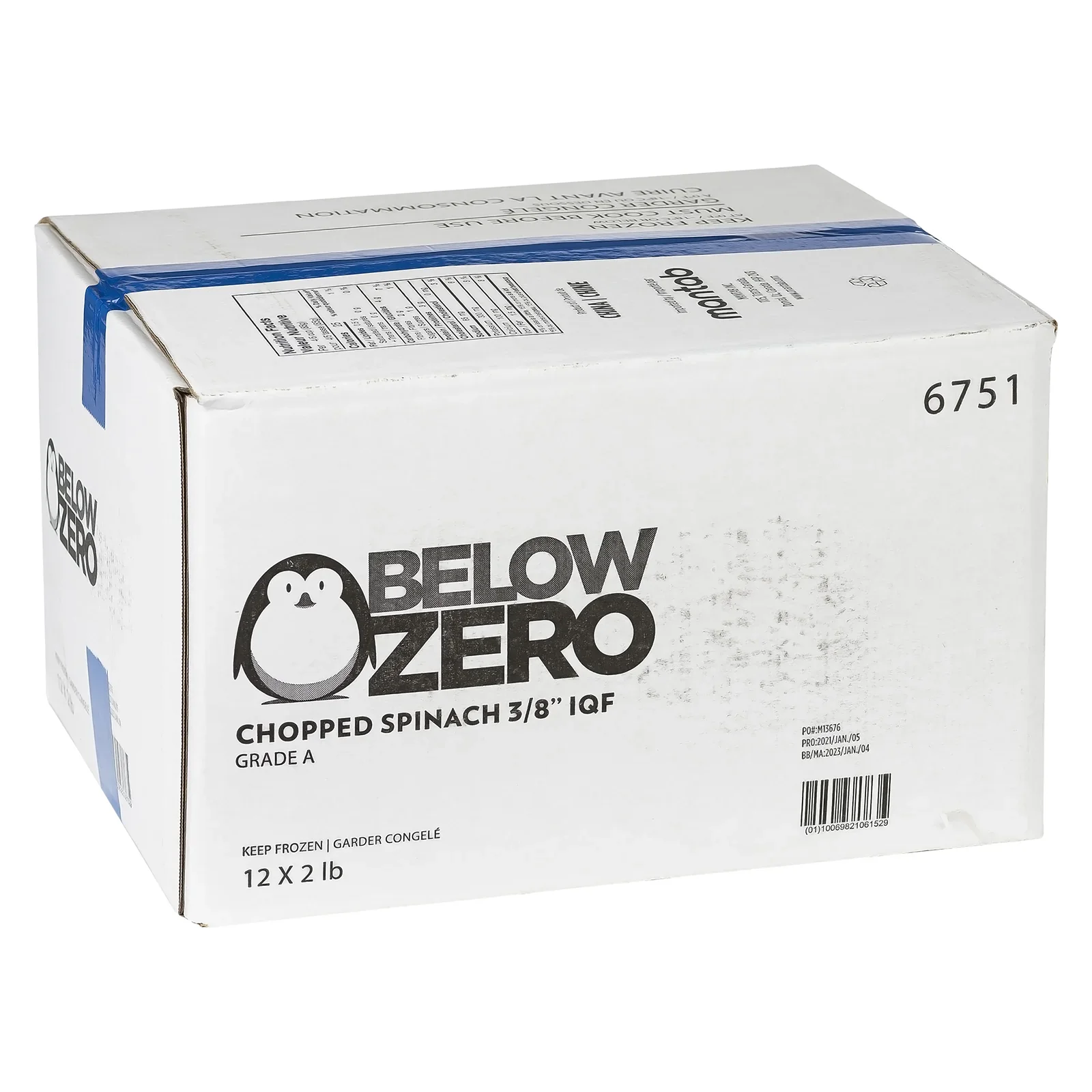 Below Zero - Chopped Spinach - 20 Lb