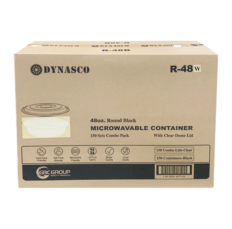 Dynasco - 48 Oz Round White Plastic Container (9") - Combo
