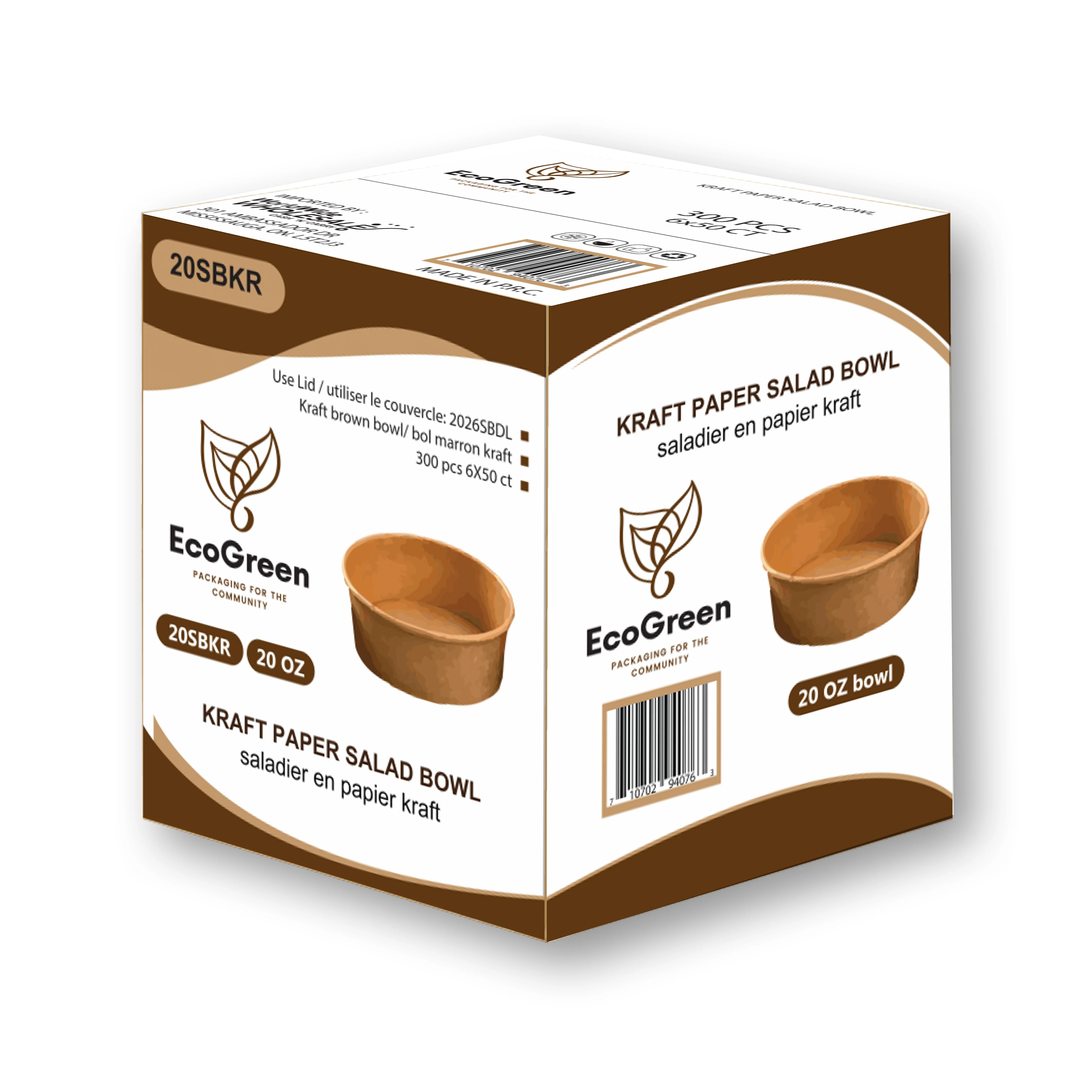 EcoGreen - Kraft Salad Bowl - 20 Oz - 500ml